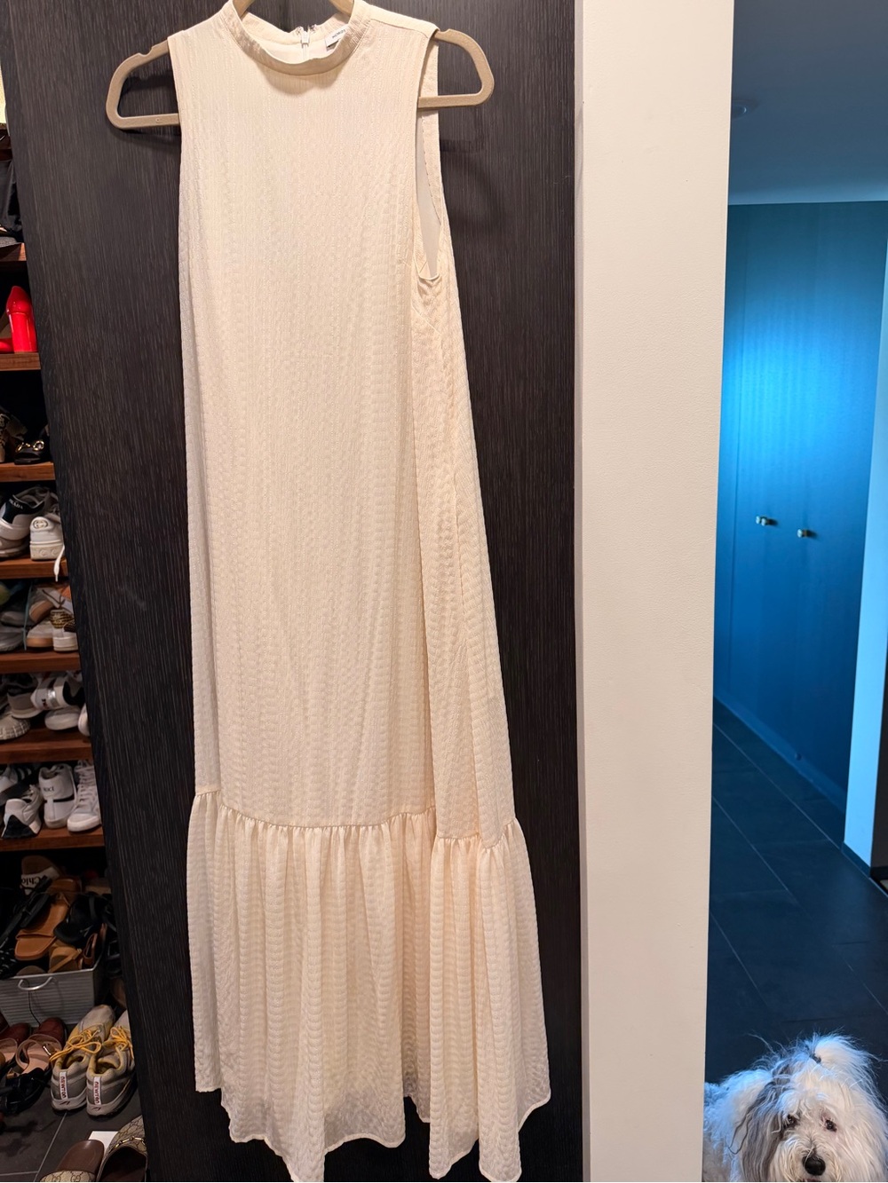 Nordstrom Flowy Cream Sleeveless Maxi Dress with Ruffle Hem